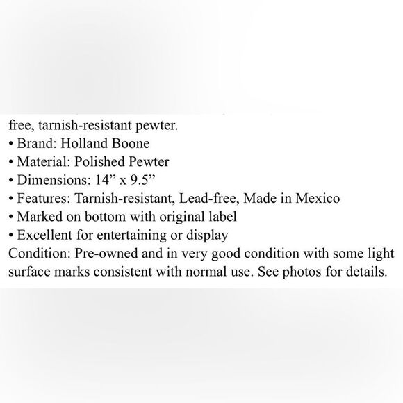 Holland Boone Polished Pewter Lead Tarnish Free Rectangular Tray 12 2/4 X 19 - Picture 11 of 12